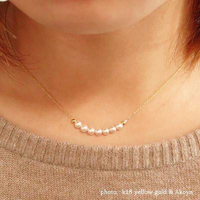 ネックレス パール ライン 18金 18k k18 イエロー ピンク ホワイトゴールド アコヤ真珠 スキン チェーン レディース ジュエリー