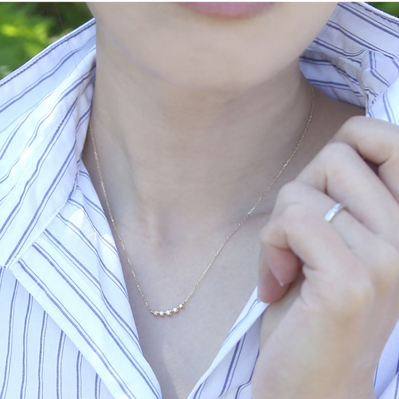 レディース ジュエリー ネックレス ダイヤモンド ラインネックレス 0.1ct 18金 イエロー ピンク ホワイトゴールド ペンダント プチ