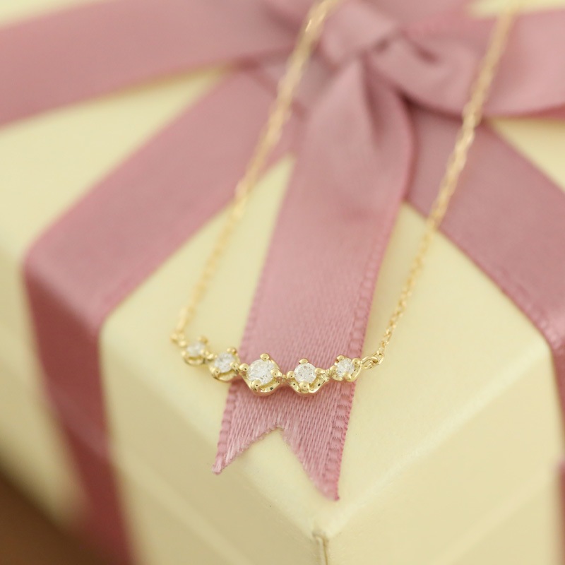 レディース ジュエリー ネックレス ダイヤモンド ラインネックレス 0.1ct 18金 イエロー ピンク ホワイトゴールド ペンダント プチ