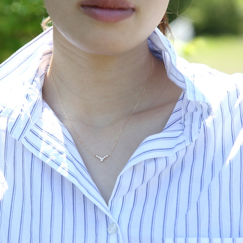 レディース ジュエリー ダイヤモンド ラインネックレス ダイヤ 0.2ct V字 18金 イエロー ピンク ホワイトゴールド ペンダント プチ