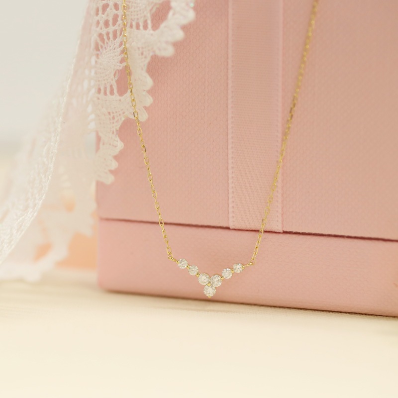 レディース ジュエリー ダイヤモンド ラインネックレス ダイヤ 0.2ct V字 18金 イエロー ピンク ホワイトゴールド ペンダント プチ