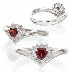 リング 取り巻き 指輪 ハート ダイヤ 1月誕生石 ガーネット 0.12ct V字 Vライン 天然石 k18ホワイトゴールド イエローゴールド