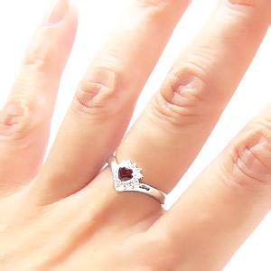 リング 取り巻き 指輪 ハート ダイヤ 1月誕生石 ガーネット 0.12ct V字 Vライン 天然石 k18ホワイトゴールド イエローゴールド