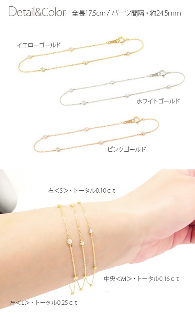 ダイヤモンド ステーション ブレスレット L ダイヤ 0.25ct フクリン 18金 K18ゴールド スキン レディース ジュエリー アクセサリー