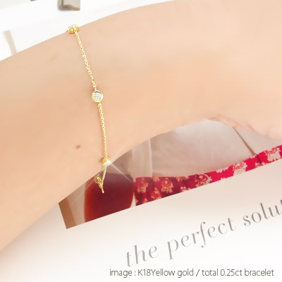 ダイヤモンド ステーション ブレスレット L ダイヤ 0.25ct フクリン 18金 K18ゴールド スキン レディース ジュエリー アクセサリー