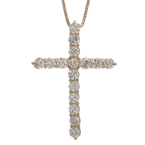 クロス 十字架 ネックレス ペンダント ダイヤモンド 1.50ct SIクラス 18金 イエロー ピンク ホワイトゴールド チェーン レディース