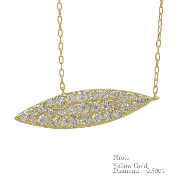 ネックレス パヴェ 18金 18k k18 イエロー ピンク ホワイトゴールド ダイヤ 0.1ct リーフ 葉 ペンダント チェーン レディース