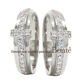 ペアリング マリッジリング ダイヤモンド クロス 十字架 結婚指輪 セット 18金 イエロー ピンク ホワイトゴールド レディース メンズ