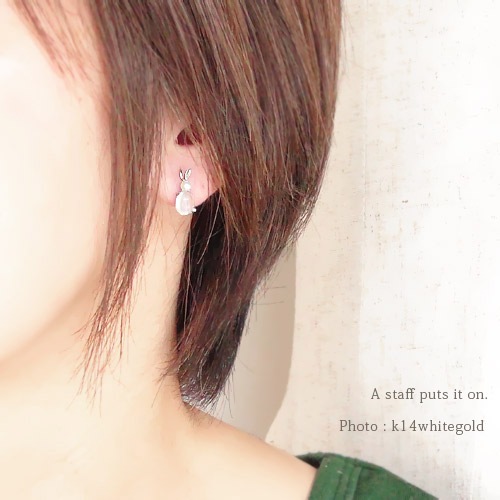 k18 ピアス うさぎ パール 真珠 ムーンストーン 18金 ピンクゴールド 6月誕生石 スタッドピアス ラビット 兎 バニー カボション