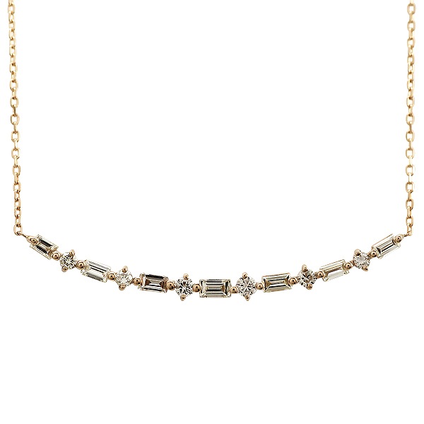 バケットカット ダイヤモンド ラインネックレス ダイヤ 0.3ct ペンダント k18ゴールド 18k 18金 イエロー ピンク ホワイトゴールド