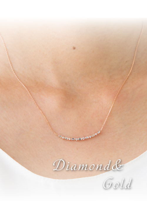 バケットカット ダイヤモンド ラインネックレス ダイヤ 0.3ct ペンダント k18ゴールド 18k 18金 イエロー ピンク ホワイトゴールド