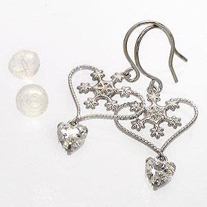 ピアス キュービックジルコニア K14ホワイトゴールド ハート フック ドロップ レディース ジュエリー アクセサリー プレゼント ギフト 人気