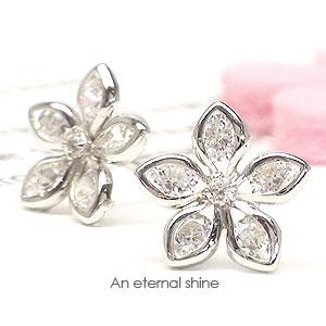 ピアス キュービックジルコニア K14ホワイトゴールド 大人可愛いフラワー 花 はな スタッド レディース ジュエリー アクセサリー プレゼント