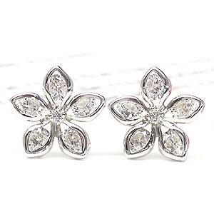 ピアス キュービックジルコニア K14ホワイトゴールド 大人可愛いフラワー 花 はな スタッド レディース ジュエリー アクセサリー プレゼント