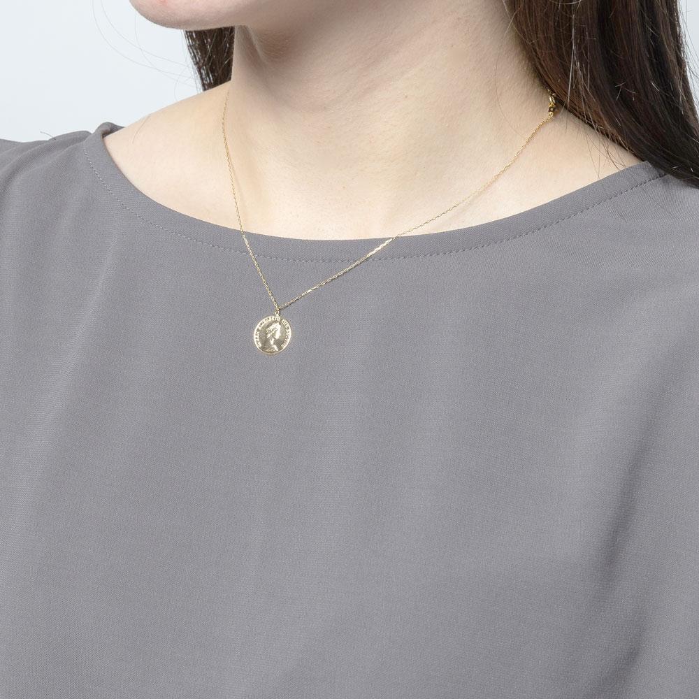 ネックレス コイン K18 18金 ゴールド エリザベス プレスコイン コインモチーフ 13mm 地金 華奢 薄型 人気 記念日 誕生日 贈り物