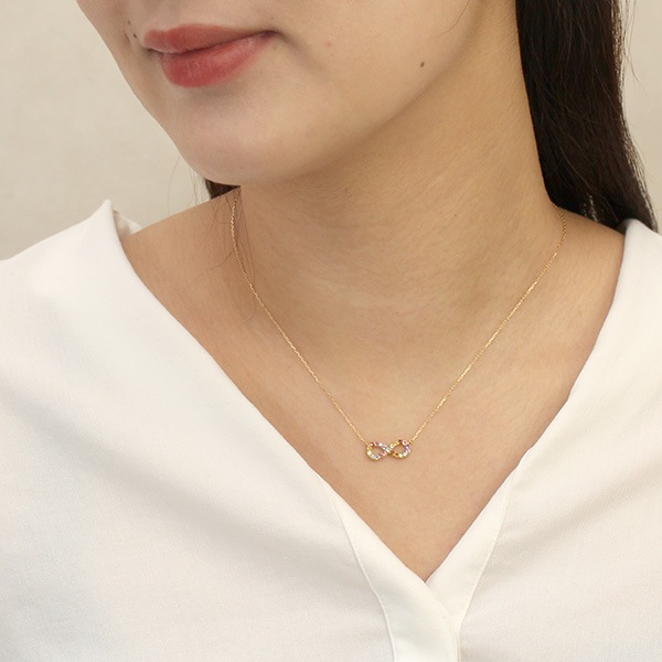 マルチカラー アミュレット ネックレス 無限 インフィニティ ∞ メビウスの輪 レインボー 7石 誕生石 天然石 カラーストーン 18金 イエロー