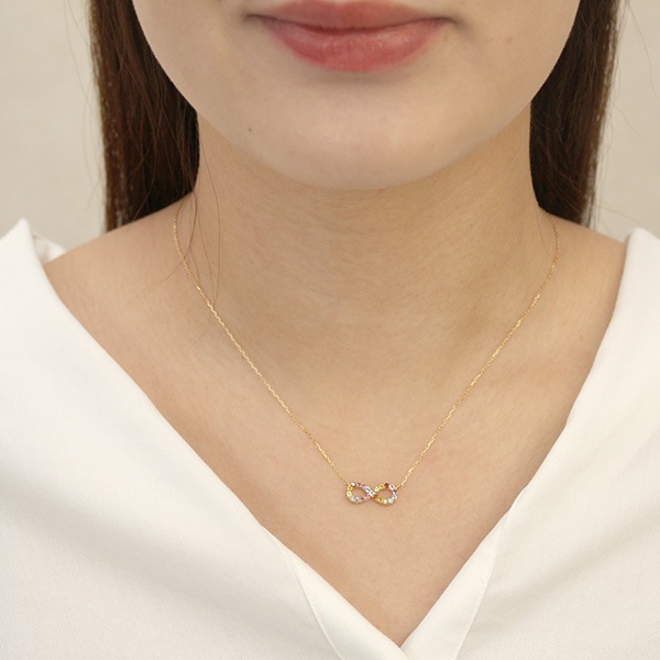 マルチカラー アミュレット ネックレス 無限 インフィニティ ∞ メビウスの輪 レインボー 7石 誕生石 天然石 カラーストーン 18金 イエロー