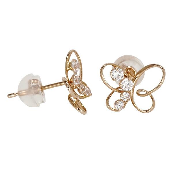 ピアス バタフライ ちょう 蝶 18金 k18 ピンクゴールド キュービックジルコニア スタッド アクセ アクセサリー レディース 人気 おすすめ
