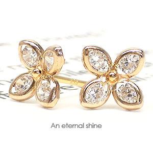 ピアス k18 フラワー キュービックジルコニア 18金 ピンクゴールド 花 はな スタッド レディース ジュエリー アクセサリー プレゼント