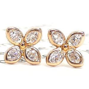 ピアス k18 フラワー キュービックジルコニア 18金 ピンクゴールド 花 はな スタッド レディース ジュエリー アクセサリー プレゼント