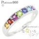リング pt900 マルチカラー アミュレット レール レインボー プラチナ900 7石 お守り 誕生石 記念日 刻印 レディース ジュエリー