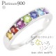 リング pt900 マルチカラー アミュレット レール レインボー プラチナ900 7石 お守り 誕生石 記念日 刻印 レディース ジュエリー