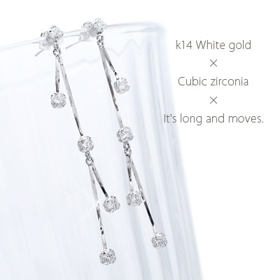 キュービックジルコニア ロングピアス K14ホワイトゴールド レディース ジュエリー アクセサリー プレゼント ギフト 人気 おすすめ 送料無料