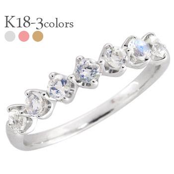 ハーフエタニティリング ブルームーンストーン 6月誕生石 18金 イエロー ピンク ホワイトゴールド 2.5mm 指輪 レディース ジュエリー