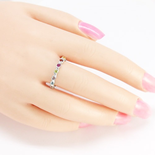 指輪 アミュレット レインボー 7石 マルチカラー リング ツイスト k18 18k 18金 イエロー ピンク ホワイトゴールド お守り 誕生石