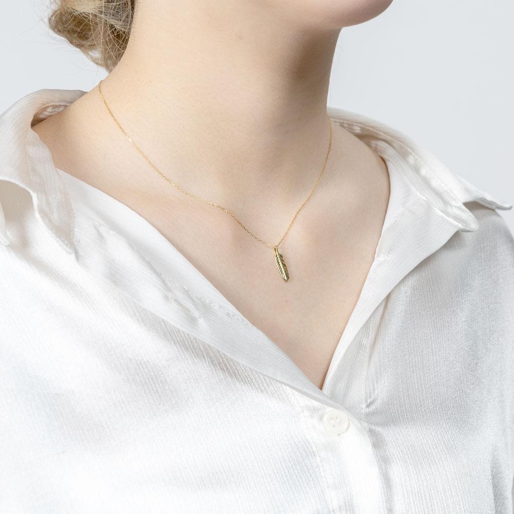 ネックレス フェザー 羽 18金 イエロー ピンク ホワイトゴールド