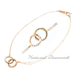 ブレスレット ダイヤモンド 0.08ct 18金 イエロー ピンク ホワイトゴールド 縁結び アミュレット アズキチェーン 輪 レディース