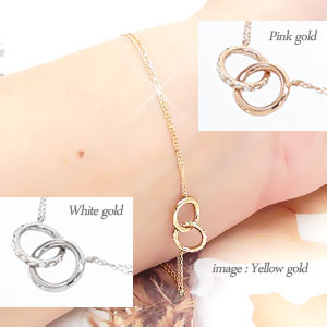 ブレスレット ダイヤモンド 0.08ct 18金 イエロー ピンク ホワイトゴールド 縁結び アミュレット アズキチェーン 輪 レディース