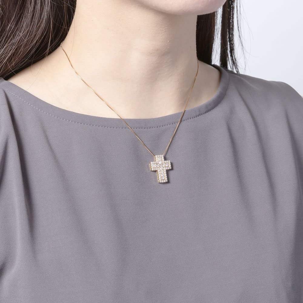 ネックレス メンズ クロス ダイヤモンド 1ｃｔ ペンダント 十字架 18金 イエロー ピンク ホワイトゴールド 3way 記念日 チェーン