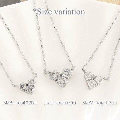 レディース ジュエリー ネックレス ダイヤモンド 0.3ct ハート 18金 イエロー ピンク ホワイトゴールド トリロジー スリーストーン