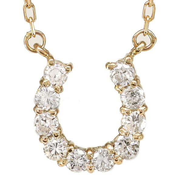 ネックレス レディース ジュエリー 馬蹄 ダイヤモンド 0.2ct 18金 イエロー ピンク ホワイトゴールド ペンダント ホースシュー
