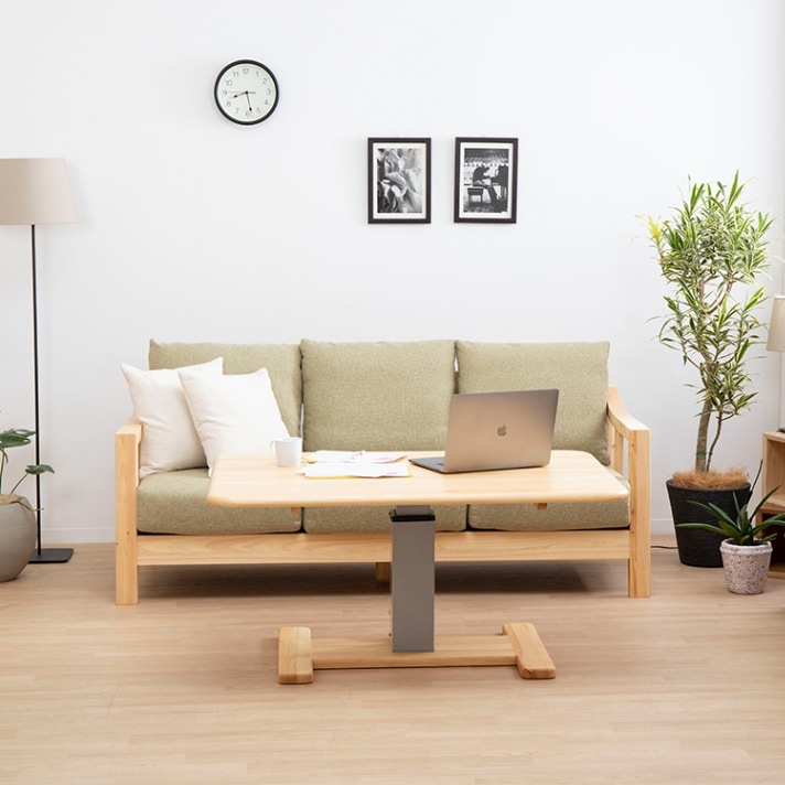 ［幅120］ モイスト ｜ ヒノキ 無垢天板 昇降式 リビングテーブル