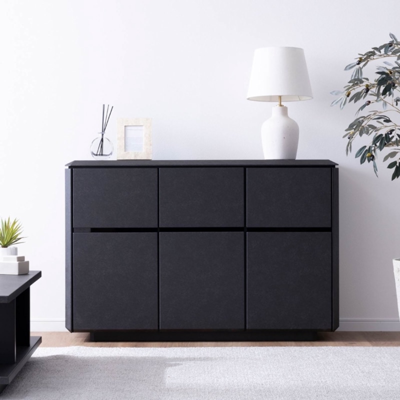 ［幅120/高さ80］ブロッケン | セラミック調 サイドボード 黒 リビングボード