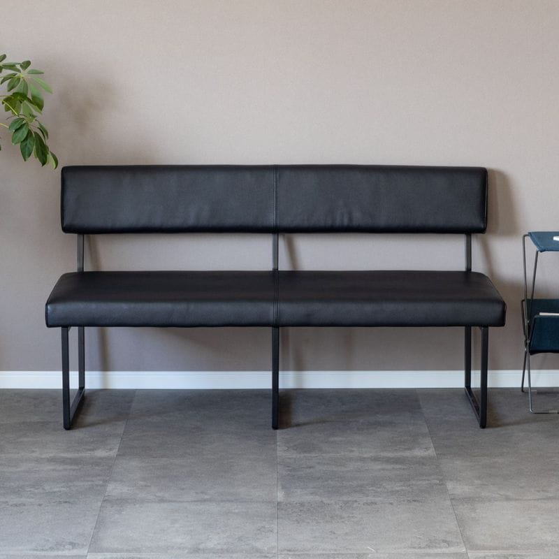 ［幅140］ 背付き ダイニングベンチ PVCレザー アイアン脚 ベンチ