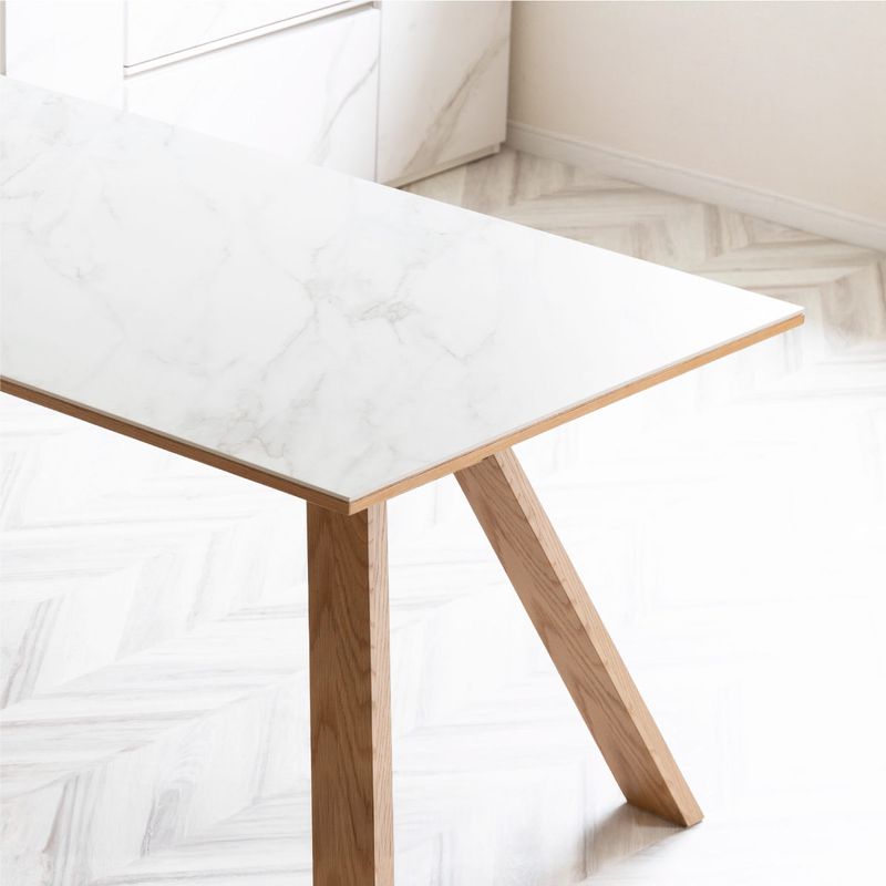 ［幅180］ セラミック ダイニングテーブル 白 黒 テーブル 180cm 石目柄 ホワイト ブラック 木脚 X脚 6人掛け 食卓【※翌10営業日後に出荷】