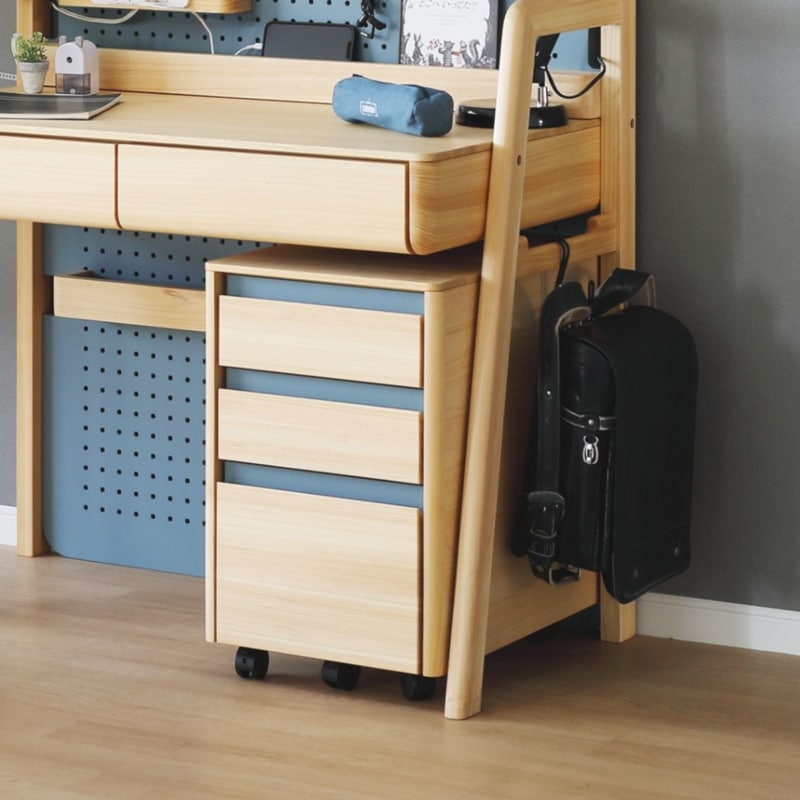 ［幅35］ ワゴン デスク ひのき 机 収納 チェスト 3段 北欧 こども 収納 引き出し キャスター付き ピンク 水色 学習机 デスクワゴン 木製 キッズ