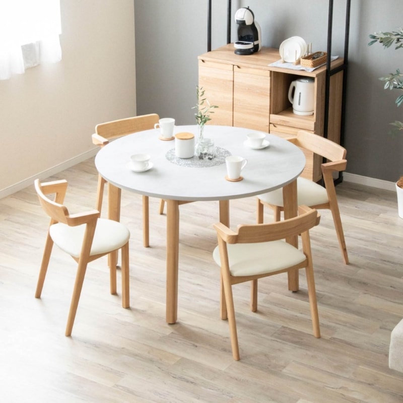 【5点セット】 スカルノ ｜ メラミン化粧板 丸テーブル ダイニングセット