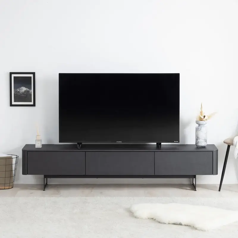 テレビ台、黒(テレビは付属しておりません) 扉付システムラックテレビ台 幅80 × 奥行29.5 × 高さ51.5cm