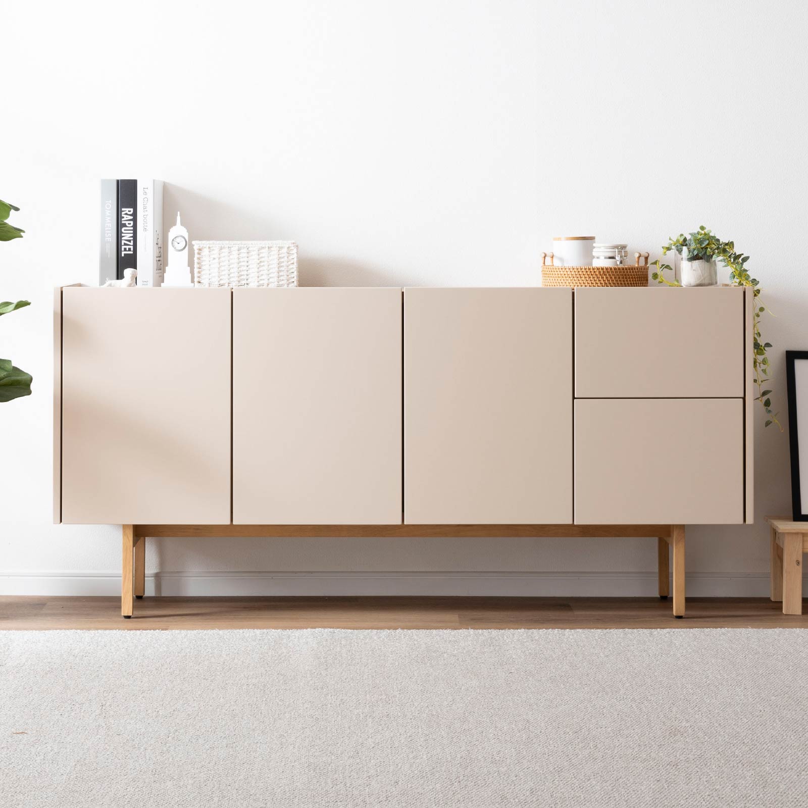 ［幅160］ ヌーボ ｜  塩ビシート サイドボード ニュアンスカラー 木目