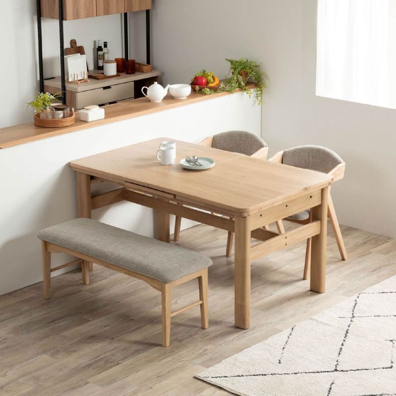 【6点セット】［幅145］ 伸長 ダイニングテーブル 4本脚 オーク 無垢材