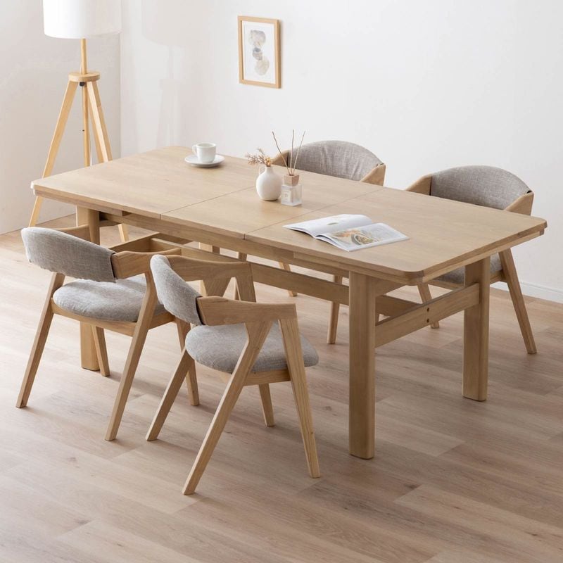 【5点セット】［幅145］ 伸長 ダイニングテーブル 4本脚 オーク 無垢材