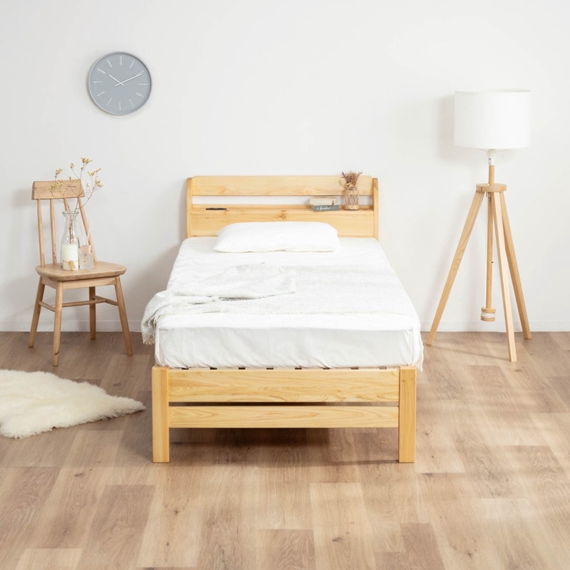 ［S/SD/D］ ムーラ ｜ ヒノキ ベッドフレーム すのこベッド 宮棚 ひのき無垢材 シングル セミダブル ダブル ベッド
