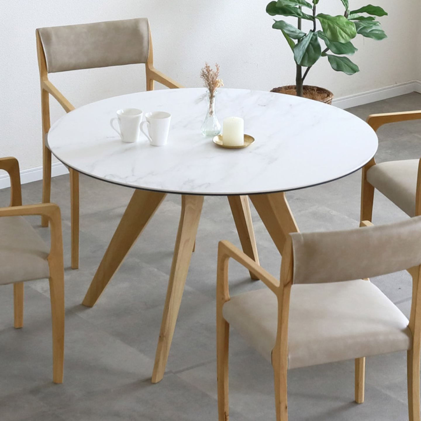 ［幅110］ セラミック天板 丸テーブル ダイニングテーブル クロス脚の商品画像