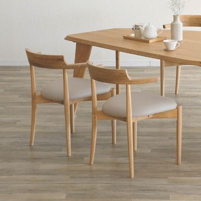 【2脚セット】［座面高43.5］ ホワイトオーク無垢材 ラバー材 肘付き PVCレザー ダイニングチェア|チェア