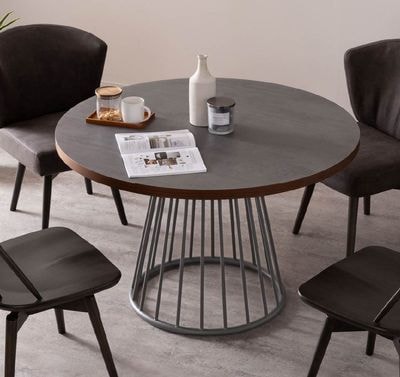 ［幅90/110］ ラジアル ｜ メラミン化粧板 アイアン脚 丸テーブル ダイニングテーブルのサムネイル1