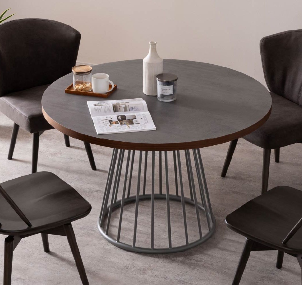 ［幅90/110］ ラジアル ｜ メラミン化粧板 アイアン脚 丸テーブル ダイニングテーブル